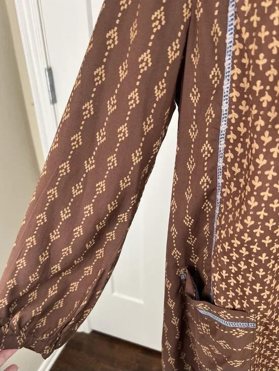 Krista Lee Tunic Top NWT S Boho Embroidered Beaded Brown Oversized Peasant Top - Picture 7 of 10